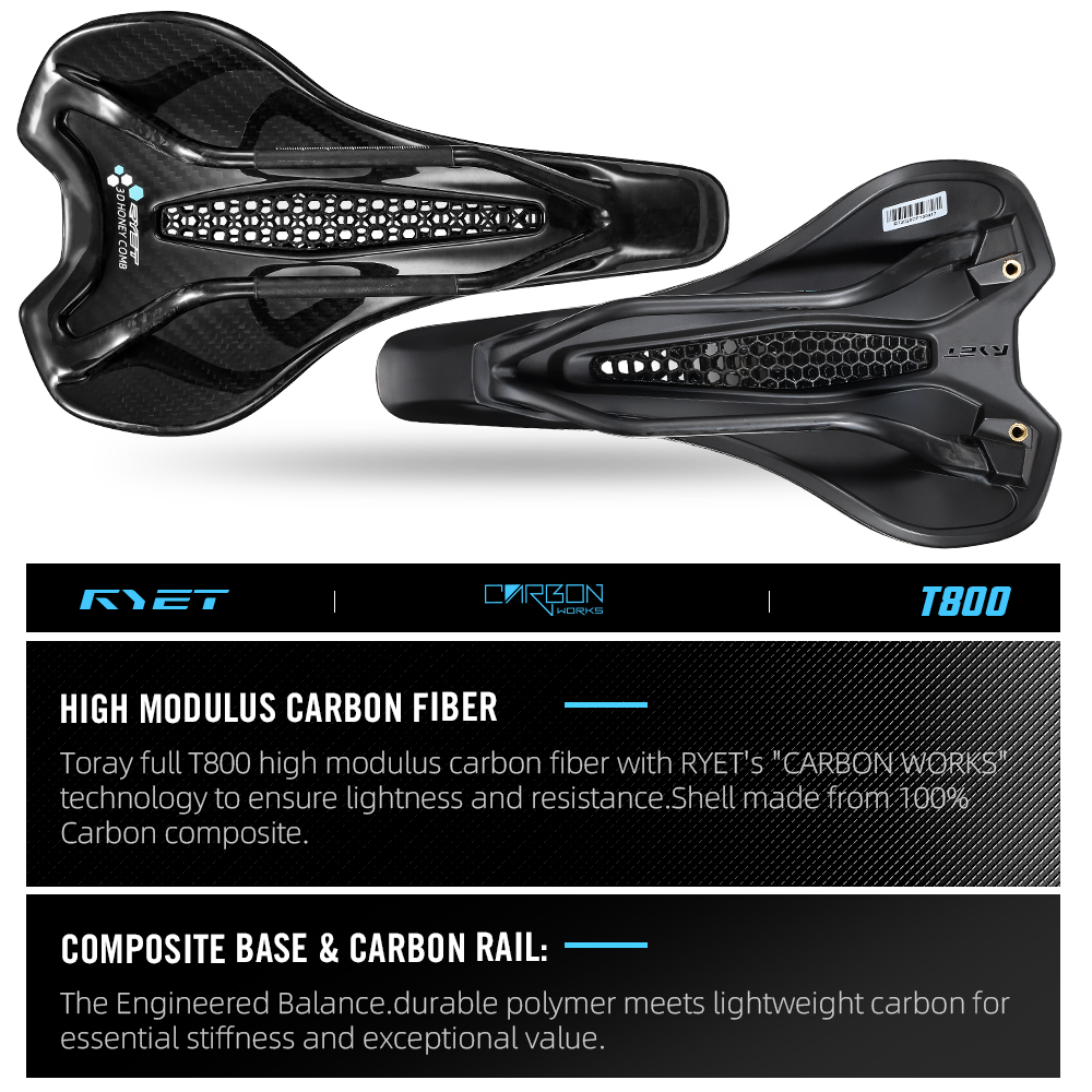 Carbon Saddle 3D Printed Honeycomb - RYET 3D Printed Honeycomb Saddle Full