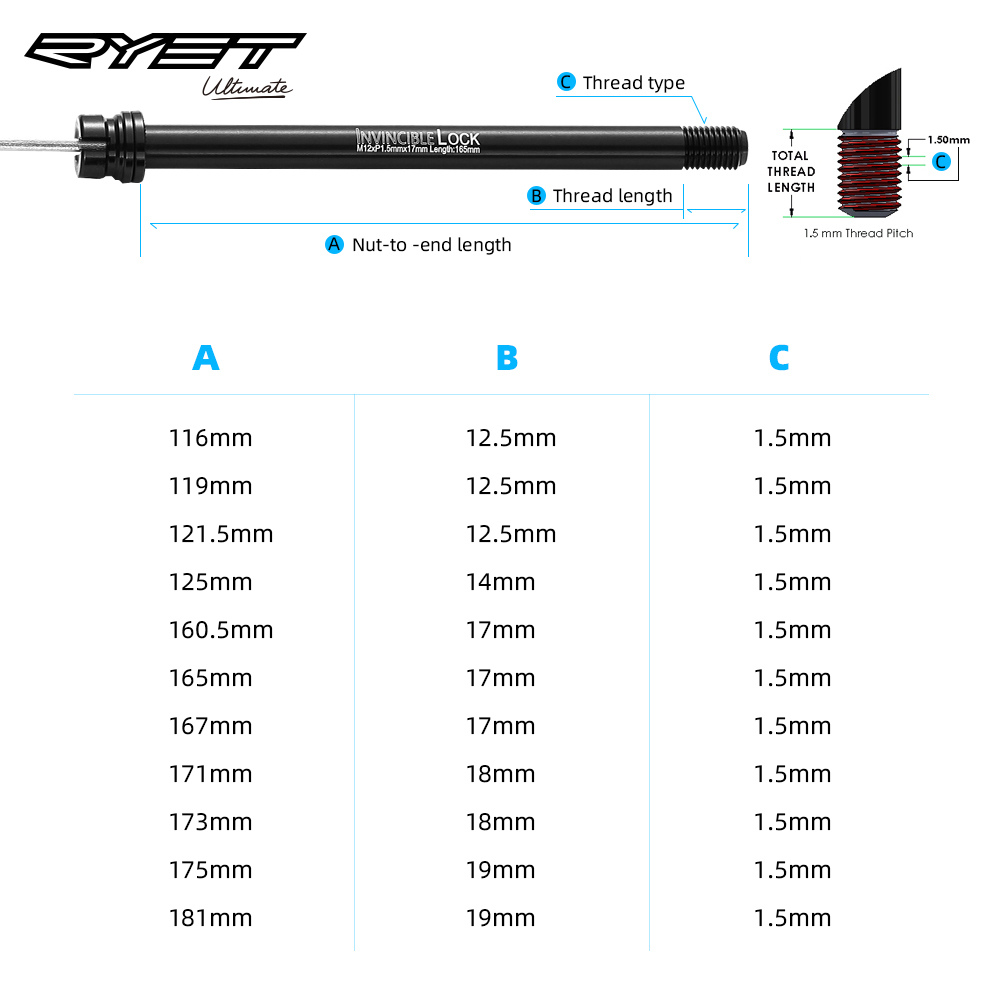 RYET Road Bike Shaft 12mm Buil - đánh giá và giá Bike Thru Axle Lever 12X142