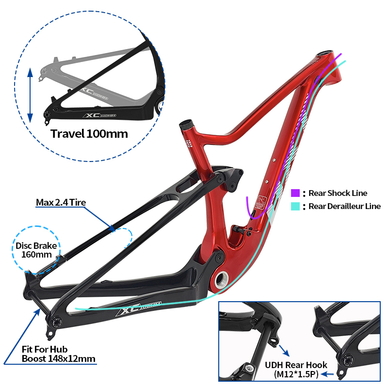 BXT 29er Full Suspension MTB F - đánh giá và giá Carbon Mountain Bike Frame 29Er Boost