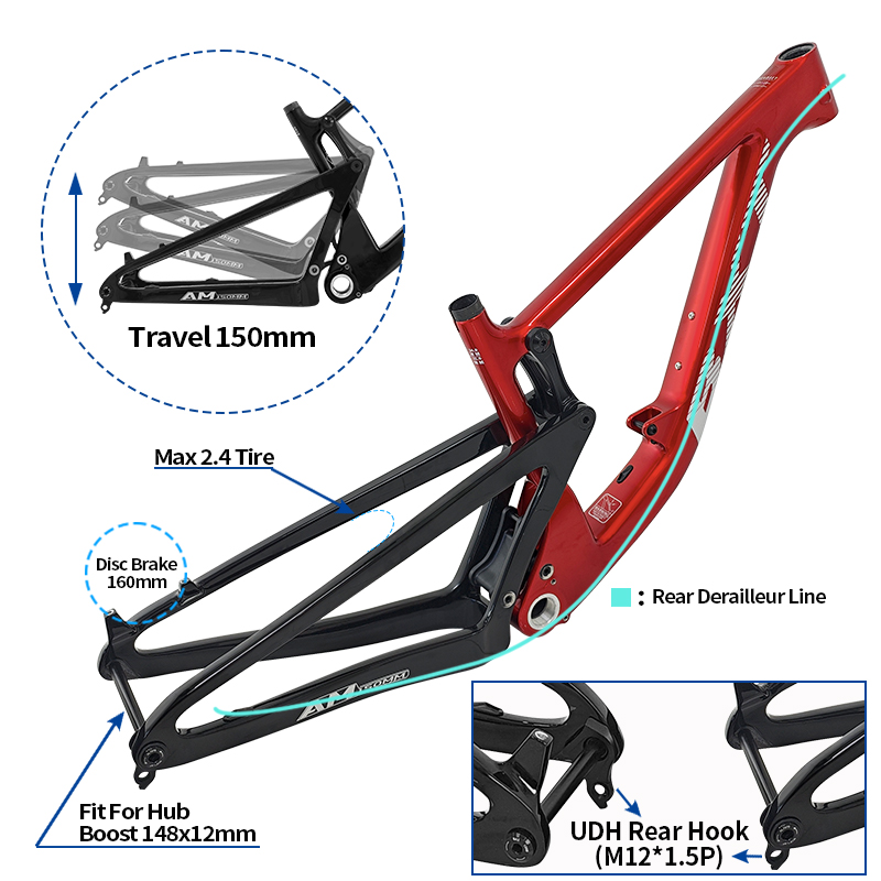 BXT-117 Carbon Suspension Bicy - đánh giá và giá Carbon Mountain Bike Frame 29Er Boost