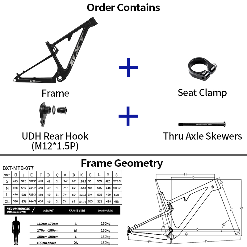 BXT 29er T1000 Carbon Fiber Fu - đánh giá và giá Carbon Mountain Bike Frame 29Er Boost