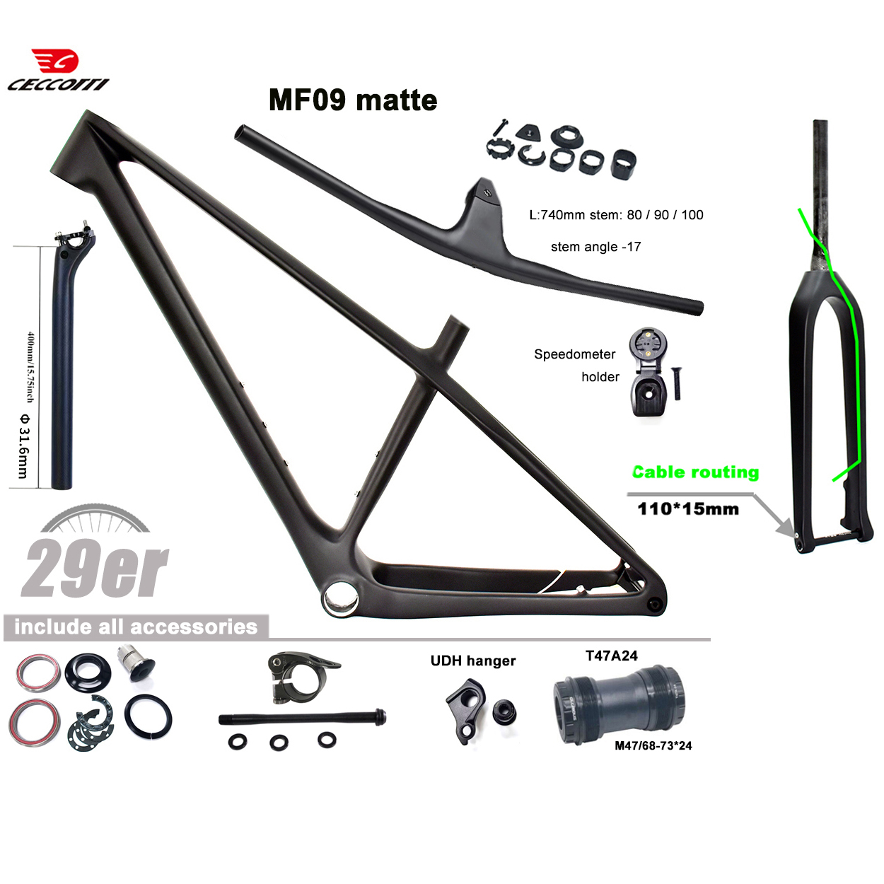 CECCOTTI Full Hidden Cable 29e - đánh giá và giá Carbon Mountain Bike Frame 29Er Boost