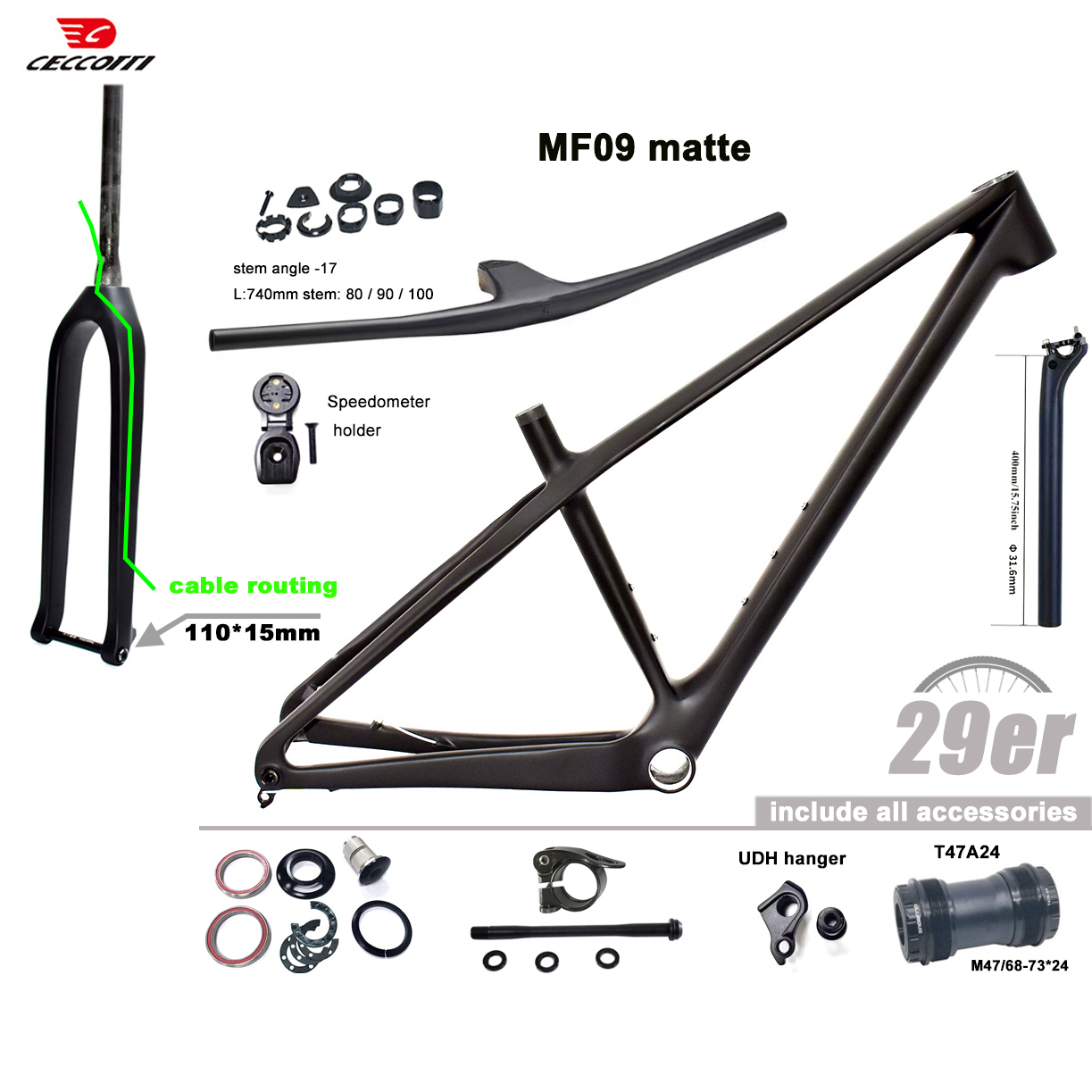CECCOTTI Full Hidden Cable 29e - đánh giá và giá Carbon Mountain Bike Frame 29Er Boost